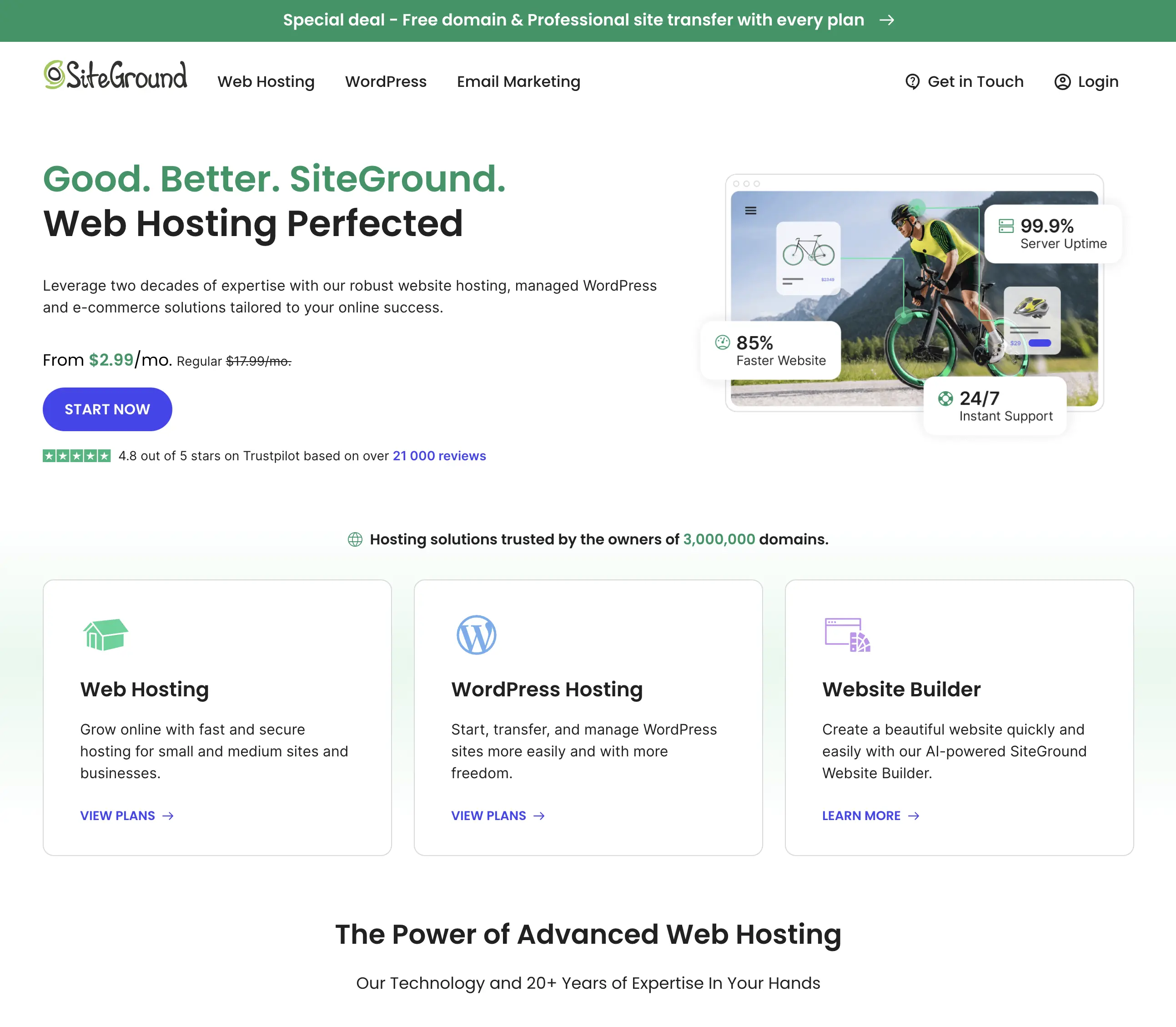 SiteGround官网截图